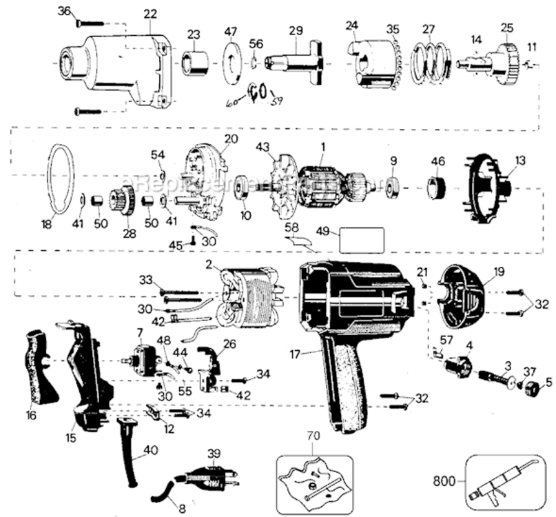 Page A Diagram and Parts List for 6513-09 Type 1 Black and Decker Impact Driver